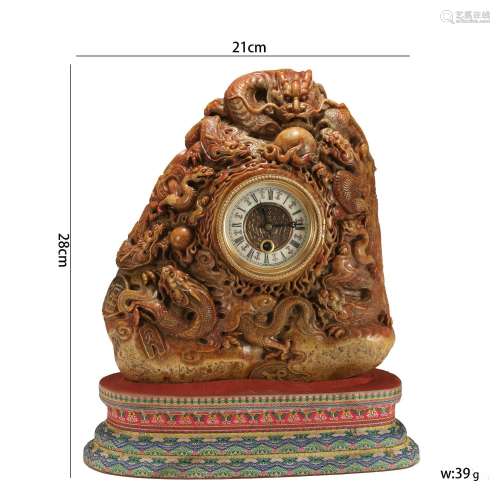 Carved Shoushan Stone Dragon Clock
