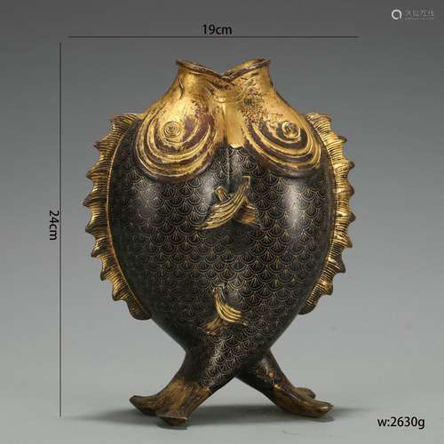 Gilt-Decorated Twin-Fish Vase