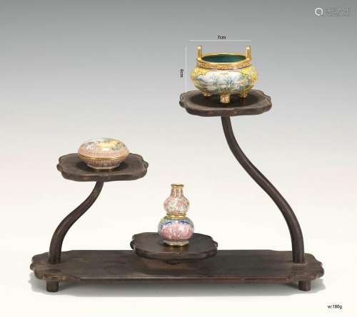 Set of Three Enamel Painted Vase, Censer and Box