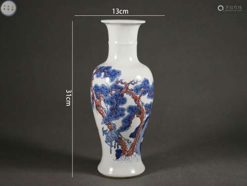 Underglazed-Blue and Copper-Red Glaze Crane and Pine Olive-S...