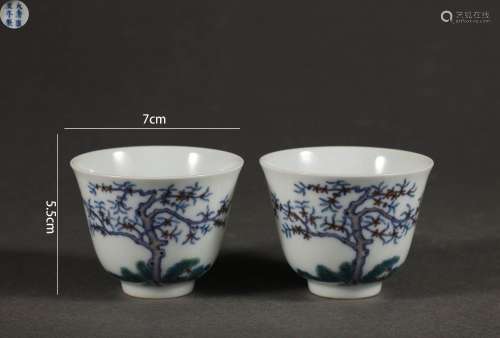 Pair of Doucai Glaze Flower Cups