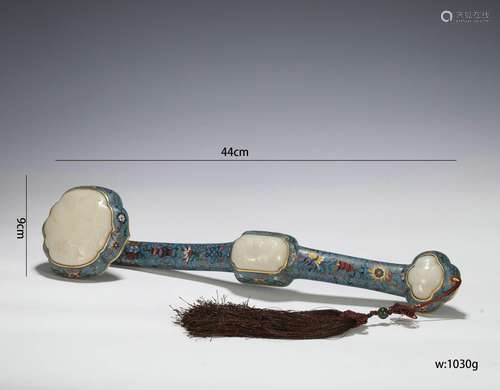 Jade Inlaid Cloisonne Enamel Ruyi Scepter