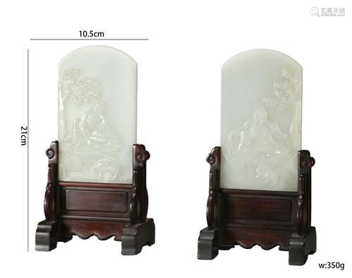 Pair of Carved Jade Arhat Table Screens