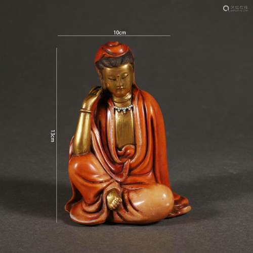 Coral-Red Glaze Statue of Guanyin