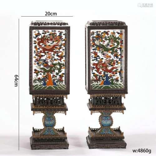 Pair of Cloisonne Enamel Lamp Stands