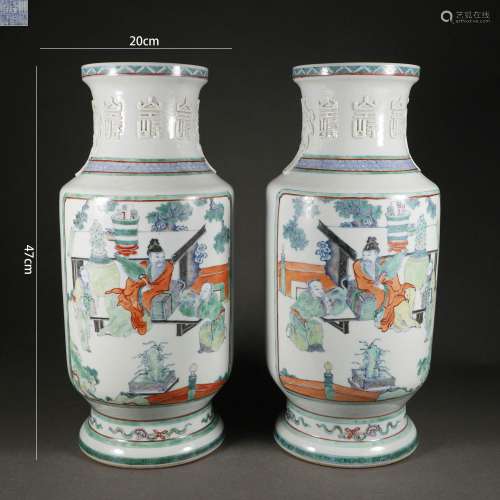 Pair of Doucai Glaze Enclosing Figure Vases
