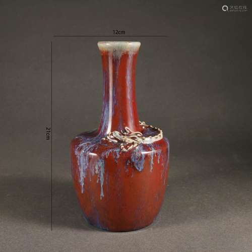 Flambe-Glazed Chilong Mallet-Shaped Vase