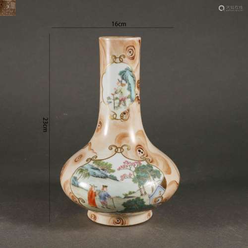 Faux-Bois Glaze Enclosing Famille Rose Figure Vase
