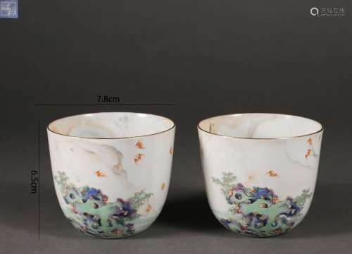 Pair of Famille Rose Figure Cups