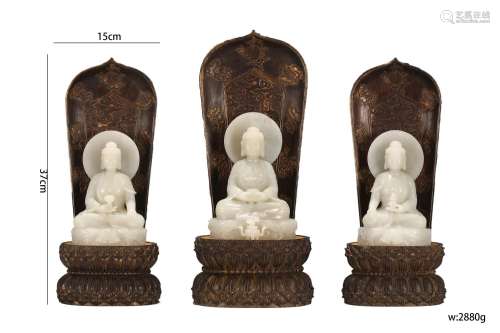 Set of Carved Jade Statue of Triad