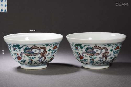 Pair of Doucai Glaze Dragon Bowls
