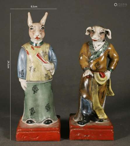 Two Zodiac Statues, Rabbit and Hog