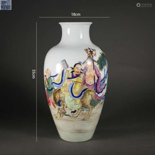 Blue and White Polychromed Figure Vase