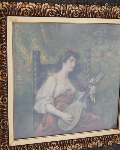 "Mandolin player",probably print on fabric,picture...