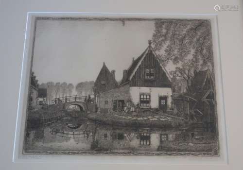 "Row of houses with canal",etching,E.A.copy,illegi...
