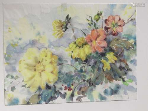 "Summer flowers",watercolor,illegibly signed,pictu...