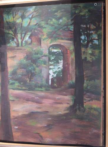 G.Neuhaus "Archway in romantic landscape", pastel ...