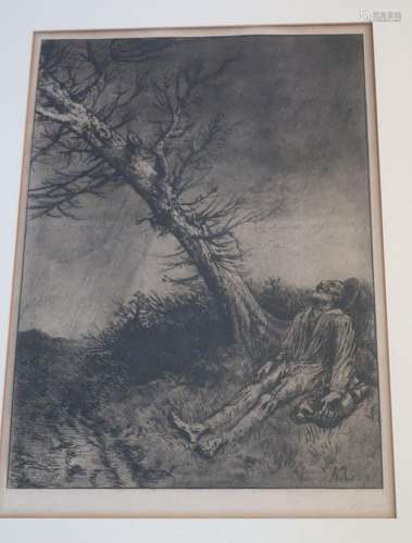 "Rest of a wanderer",etching,ca.54x37,5cm,framed b...