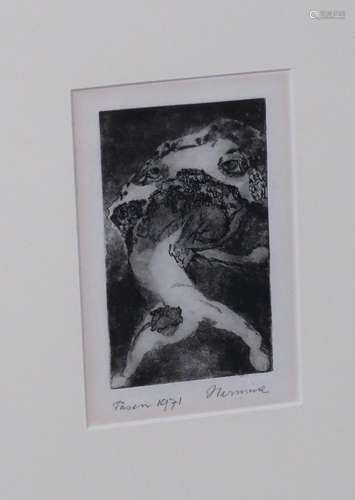 "Composition",etching,signed Hermine,dated 1971,im...