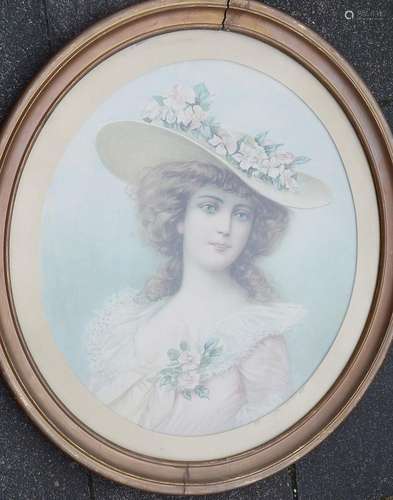 "Elegant lady with hat",probably print on fabric,p...