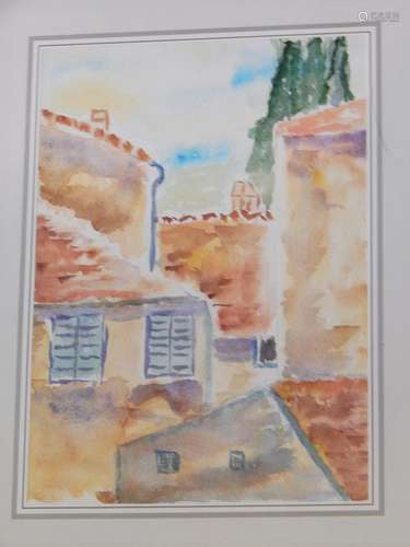 "South European village view",watercolor,ca.27,5x1...