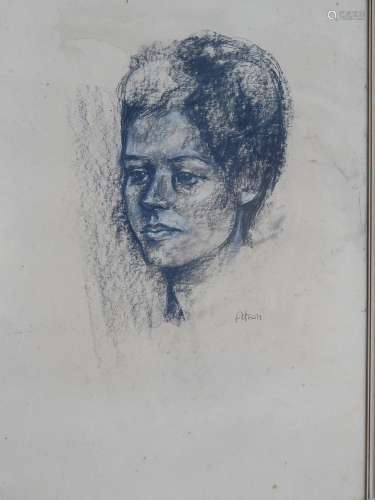 Adrian "Portrait of a woman",charcoal drawing,sign...