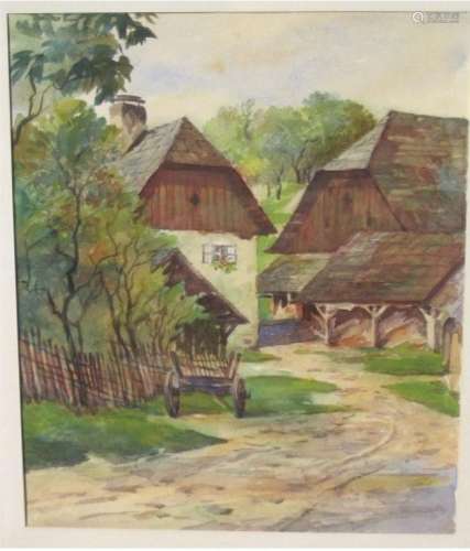 "Homestead with ladder truck",watercolor,unsigned,...
