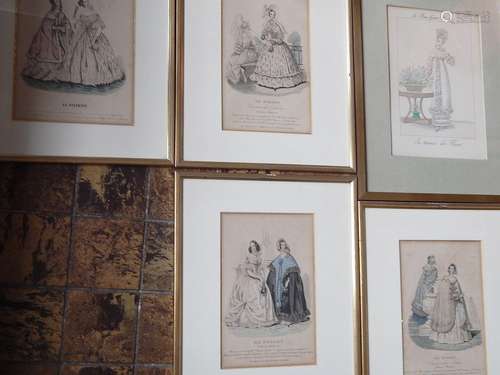 Set of 5 views "Fashion",color lithographs,framed ...