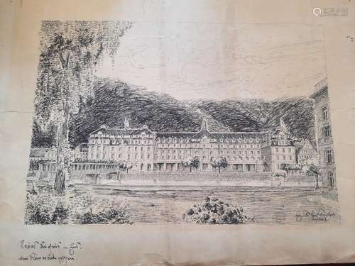 "Castle in Koblenz",probably pen drawing,signed Fr...