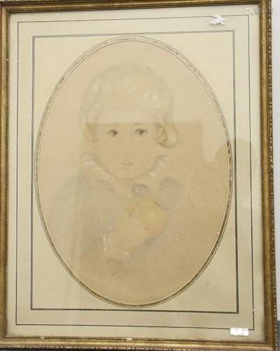 "Portrait of a child",pastel ca.40x28cm,framed beh...
