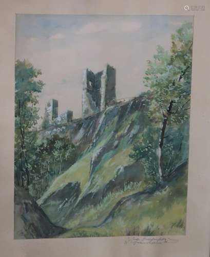 "Drachenfels",watercolor,illegibly signed and on t...