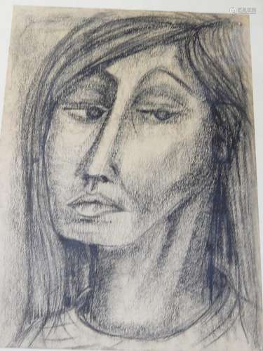 "Portrait of a girl",charcoal drawing,unsigned,ca....