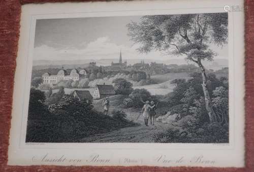 W.Lang "View of Bonn",steel engraving,ca.10x14,5cm