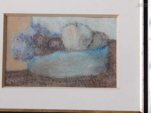 "Still life with fruit",pastel,illegibly signed,pi...