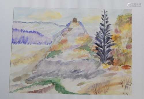 "View of the Drachenfels",watercolor,unsigned,pict...