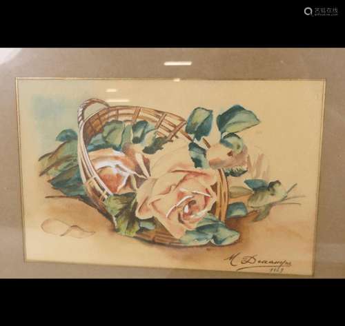 Still life with roses,watercolor,illegibly signed ,dated 192...