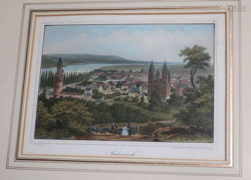 "View of Andernach",colored steel engraving,Carl M...