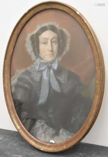 "Oval portrait of a lady",pastel on paper,19th cen...