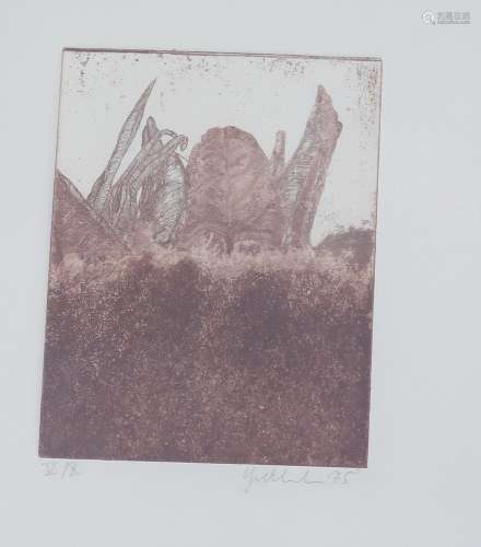 "Composition",color etching,illegibly signed,dated...