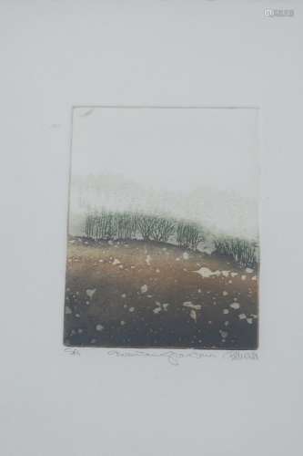 "Mountain Graow Dawn",color etching,illegibly sign...