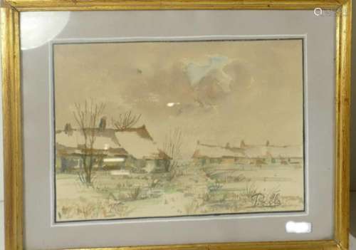 "Winter landscape Bauernkaten",watercolor,signed,P...