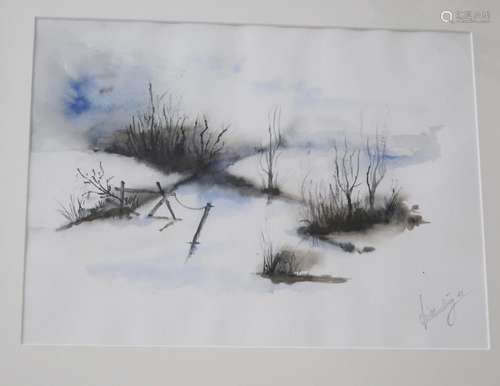 "Winter landscape",watercolor,illegibly signed,dat...