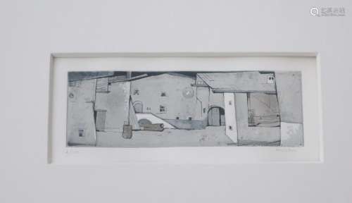 "Farmstead",color etching,illegible signed,numbere...