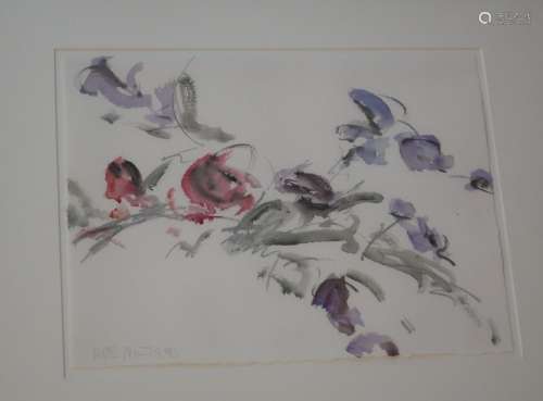 "Still life with flowers",watercolor,illegibly sig...