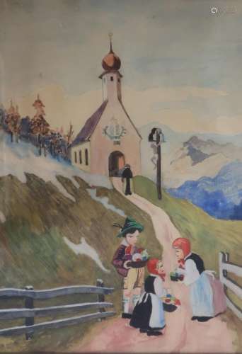 "Easter in the mountains",watercolor,unsigned,ca.2...