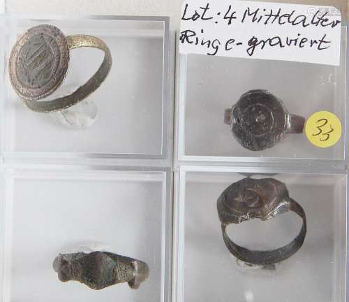 Convolute 4 medieval rings with engraving,from old collectio...