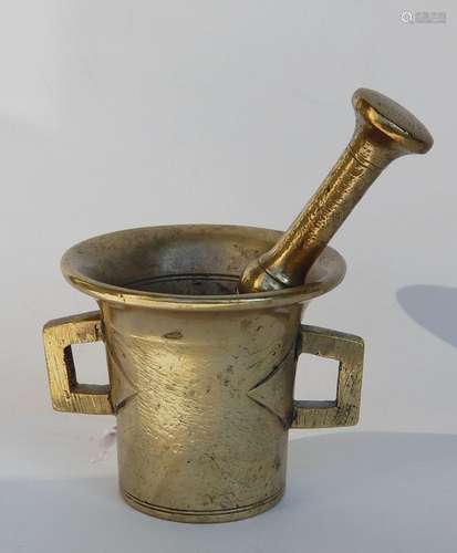 Mortar with pestle,brass,height ca.9cm