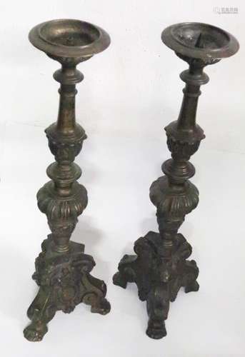 Pair of altar candlesticks, bronze,20th century,unrestored, ...