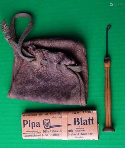 Tobacco pouch(leather)and pipe cleaner,together