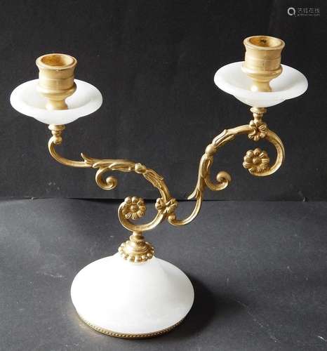 2-arm table candlestick,white alabaster with fire gilded mou...